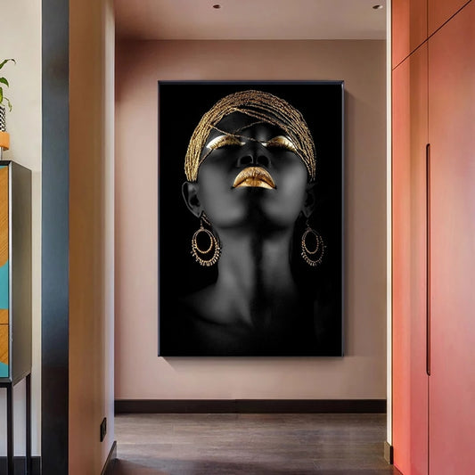 Black and Gold Woman Canvas Wall Art