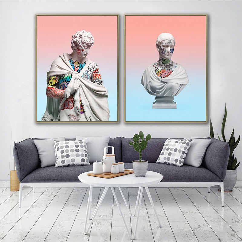 Vaporwave Sculpture With Graffiti Art