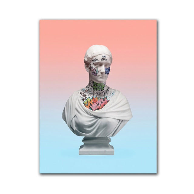 Vaporwave Sculpture With Graffiti Art