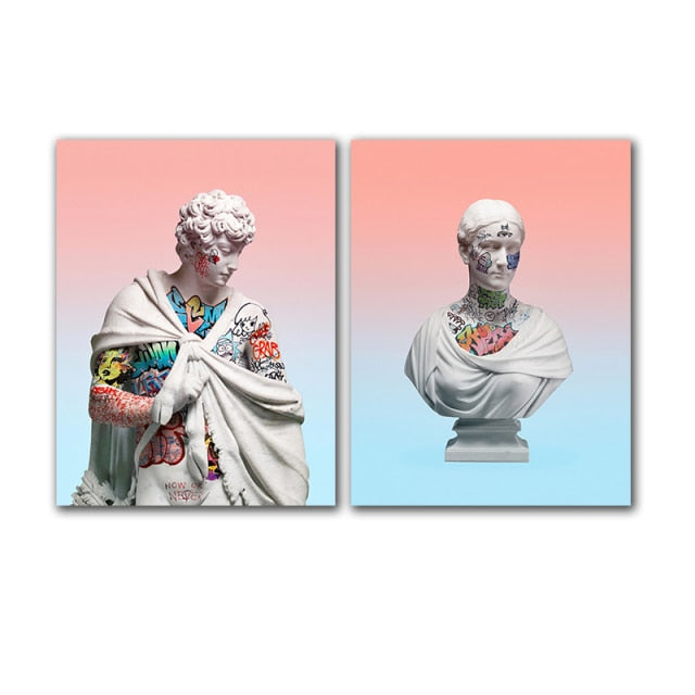 Vaporwave Sculpture With Graffiti Art