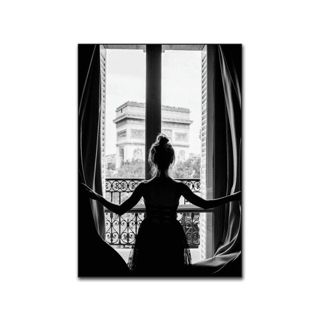 Black and White Girl in Paris Wall Art