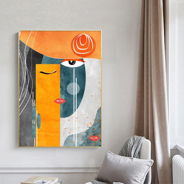 Modern Abstract Geometric Faces Canvas Wall Art