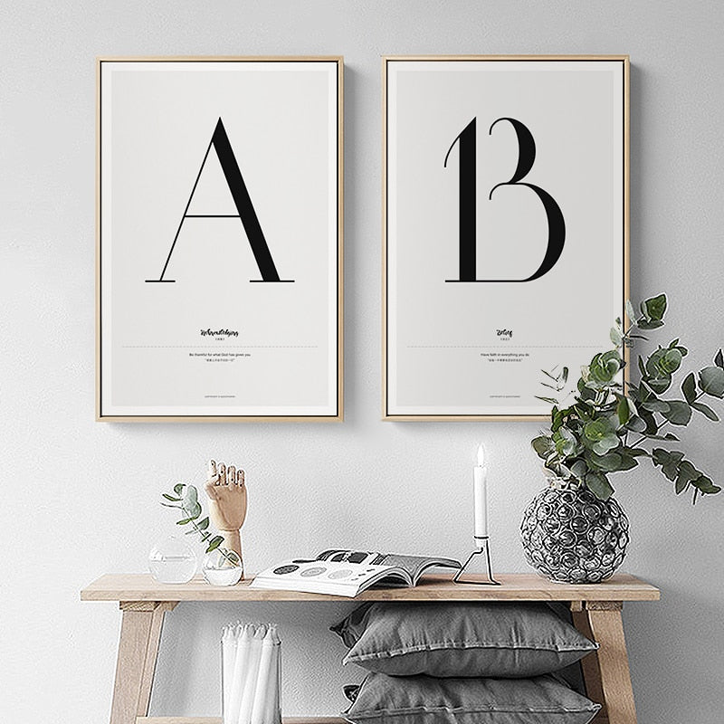 Nordic Alphabet Quotes A to M Posters Canvas Wall Prints
