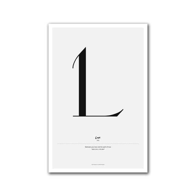Nordic Alphabet Quotes A to M Posters Canvas Wall Prints