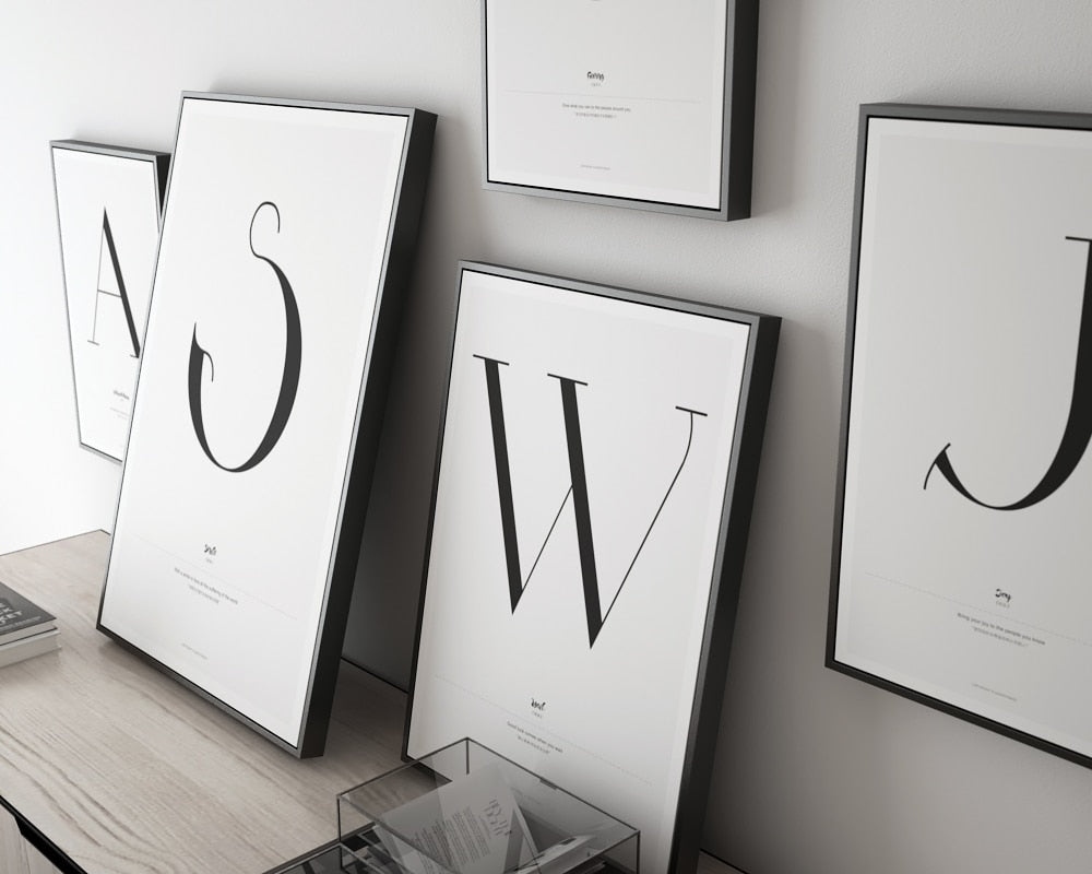 Nordic Alphabet Quotes A to M Posters Canvas Wall Prints