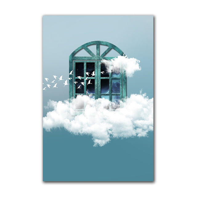 Giraffe Magic Flying House Canvas Poster