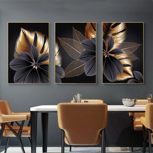 Black and Golden Flower Canvas Wall Art