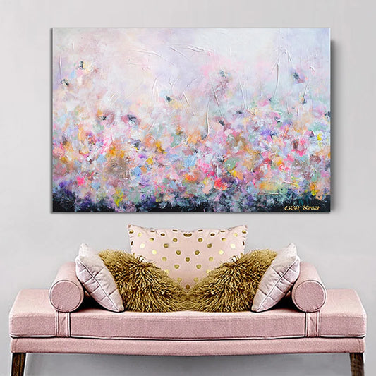 Pink Abstract Flower Printed Canvas Wall Art