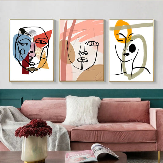 Abstract Line Face HD Prints Canvas Wall Art