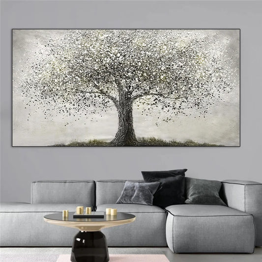 Grey Printed Tree Canvas Wall Art