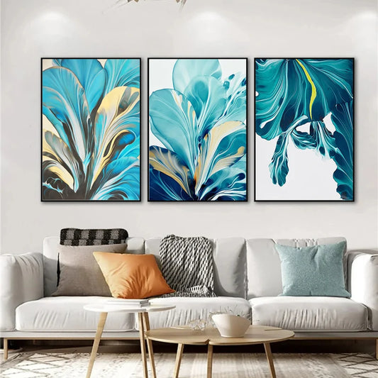 Nordic Blue Floral Plants Canvas Art