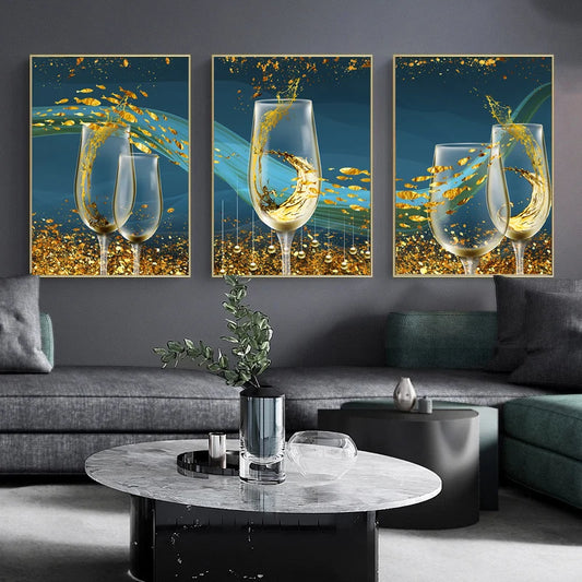 Golden Celebration-Luxurious Champagne Glass Wall Art