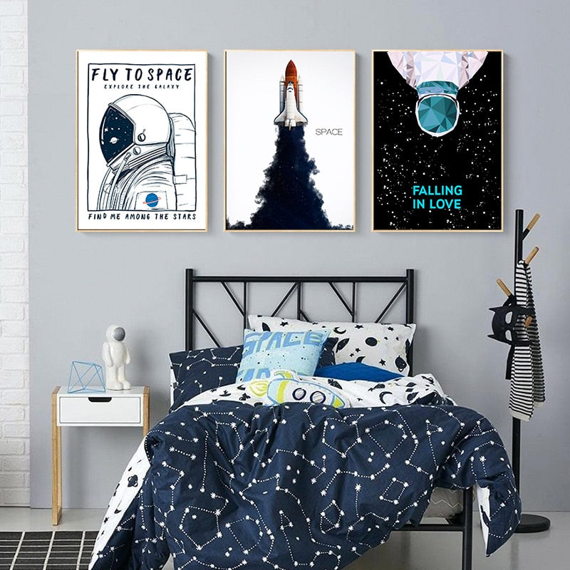 Astronaut Space Rocket Baby Nursery Wall Art Poster
