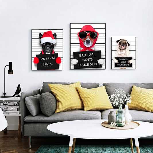 Cute Dogs in Jail Canvas Wall Art Decor