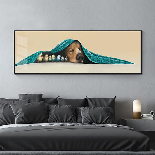 Kawaii Dog with Birds Canvas Wall Painting