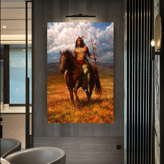 Indian Man on Running Horse Canvas Print
