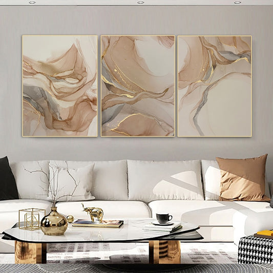 Marble Pattern Beige and Gold Wall Art Canvas Print