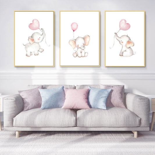 Cute Baby Elephant with Heart Balloon Wall Art for Baby Room