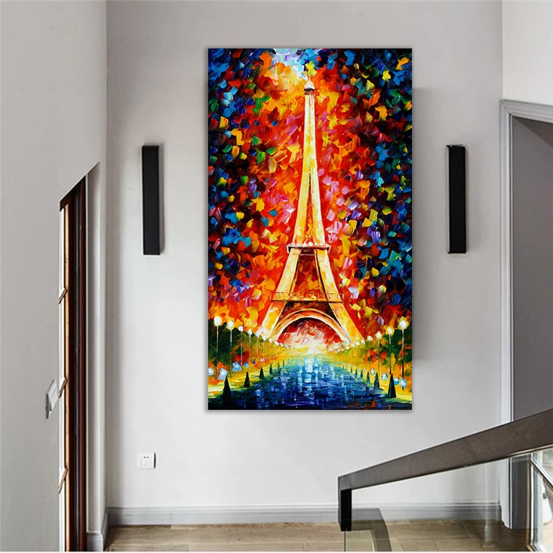 Colourful Eiffel Tower Paris Knife Paiting Canvas Print