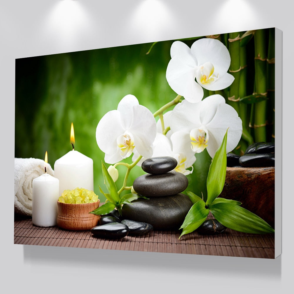 Bamboo Black Spa Zen Stone Flowers Pictures Prints on Canvas