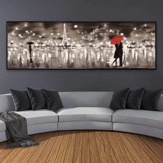 Lovely Couple Landscape Eiffel Tower Canvas Wall Art