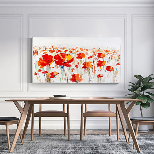 Red Flowers Field Canvas Wall Art Print