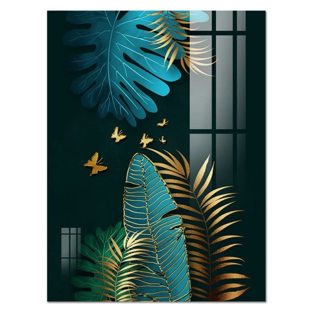 Green and Gold Leaves Poster Wall Art