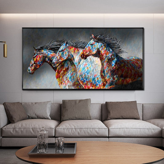 Running Horse Colorful Oil Canvas Painting Wall Art