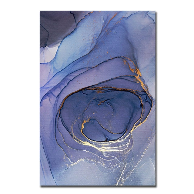 Abstract Pink Blue Gold Marble Pattern Wall Art