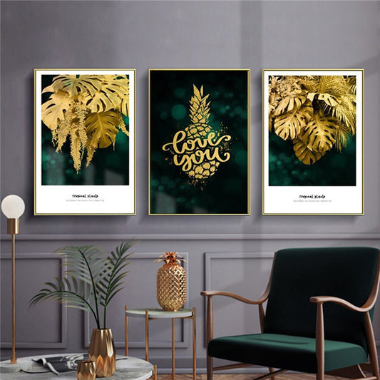 Green and Golden Leaves Scandinavian Wall Decor