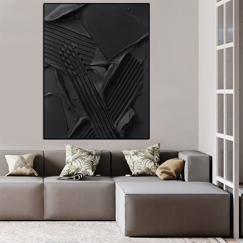Pure Black 3D Nordic Canvas Wal Art