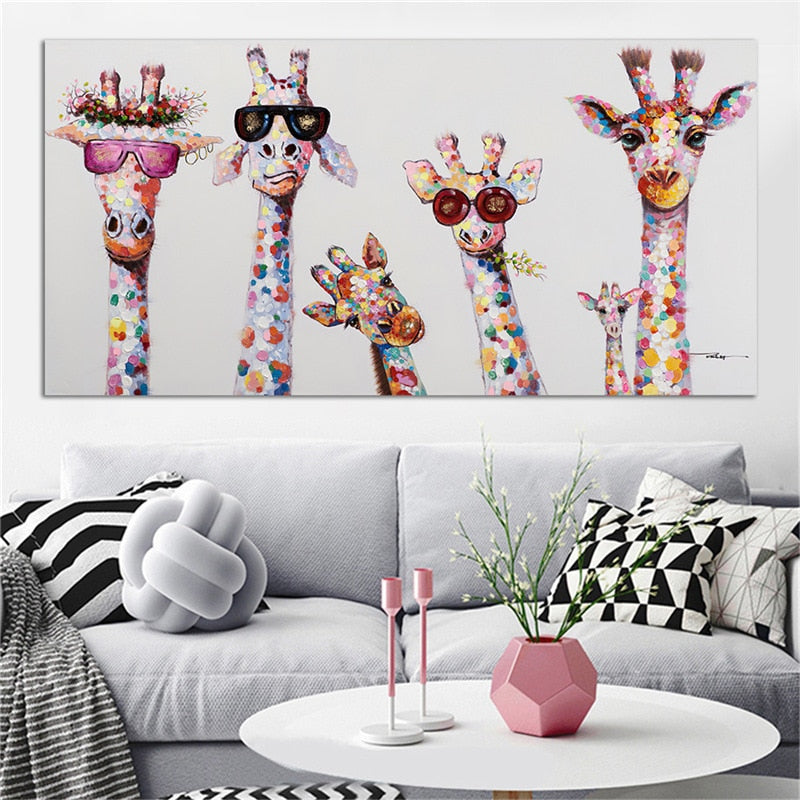 Cute Giraffe Family Canvas Wall Art