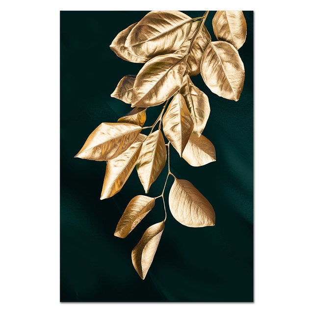 Gold and Green Leaves Nordic Wall Art