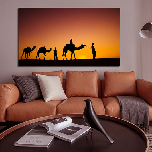 African Desert Man Walking Camels
