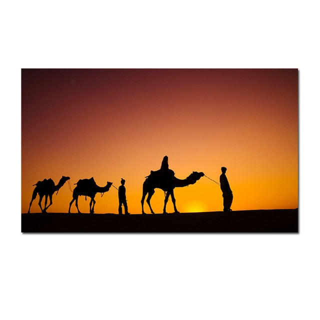 African Desert Man Walking Camels