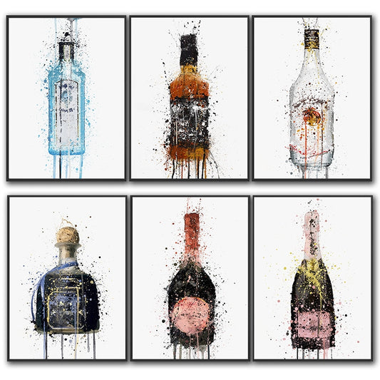 Wine bottle Waterproof Ink Print Wall Art