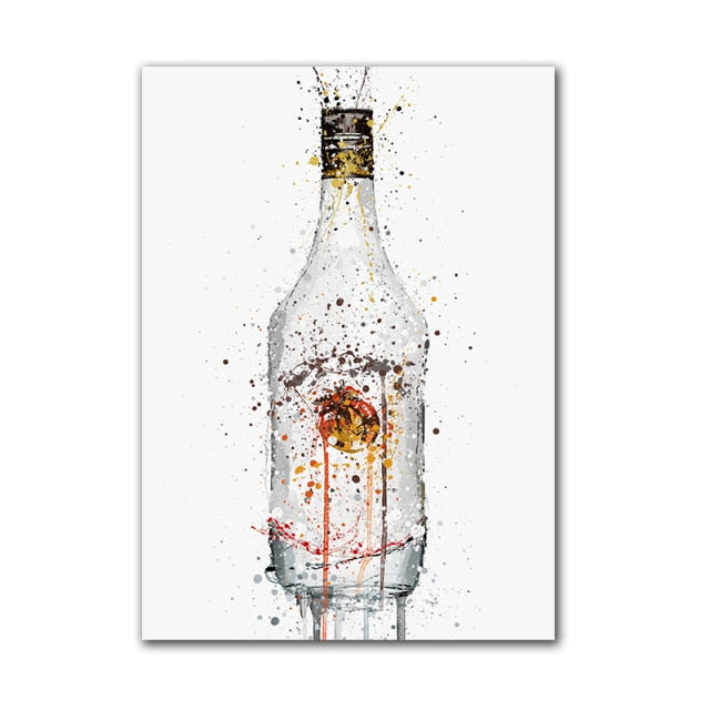 Wine bottle Waterproof Ink Print Wall Art