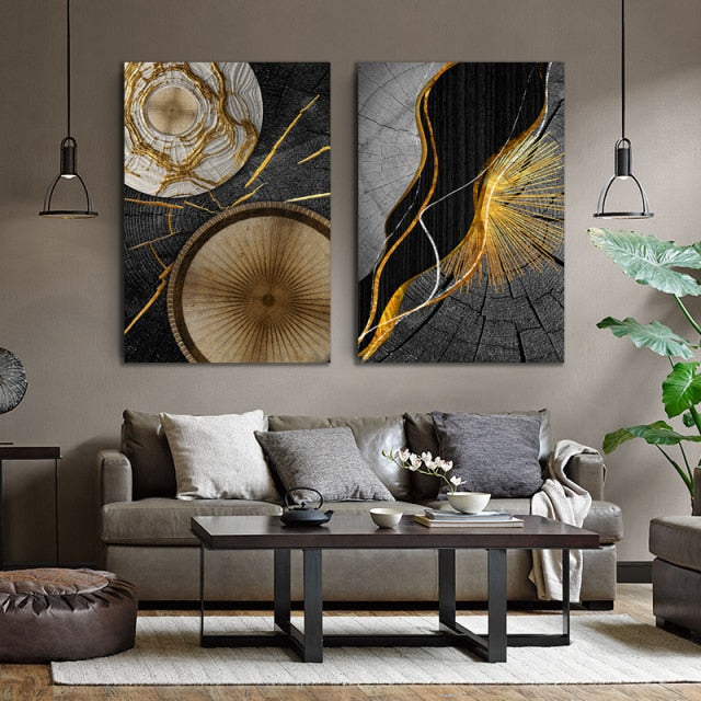Golden and Black Abstract Wall Art Canvas Prints