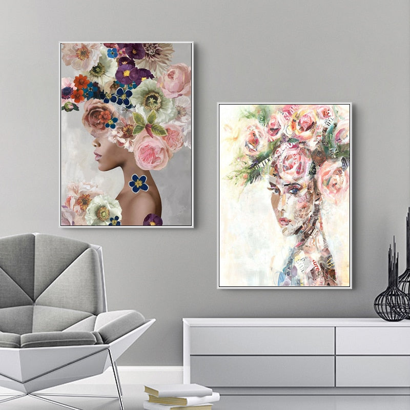 Modern Luxury Flower Woman Nordic Canvas Painting – Candid Canvas Art