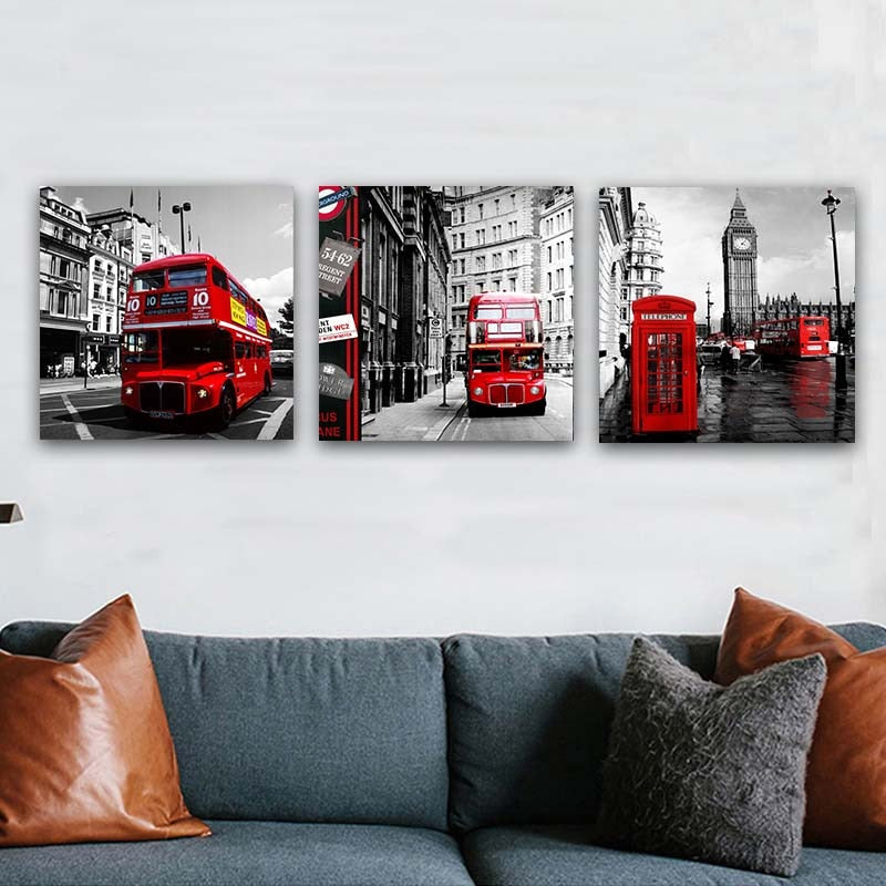 Red Bus on London Streets Canvas Wall Art