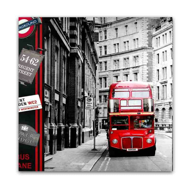 Red Bus on London Streets Canvas Wall Art