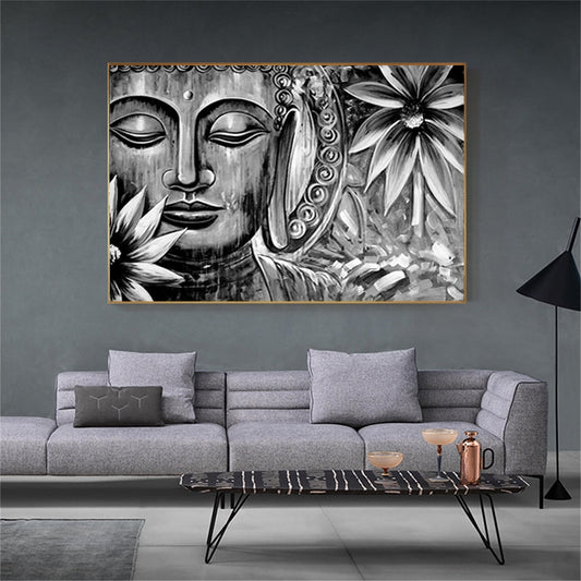 Gray Buddha Face Statue Canvas Print