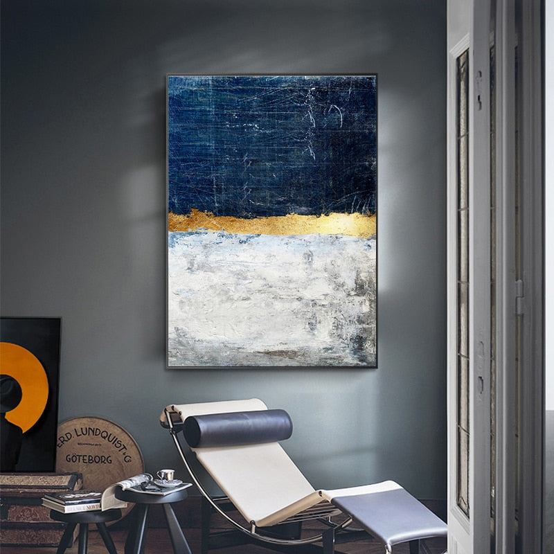 Blue and Golden Abstract Room Decoration Modern Painting Art