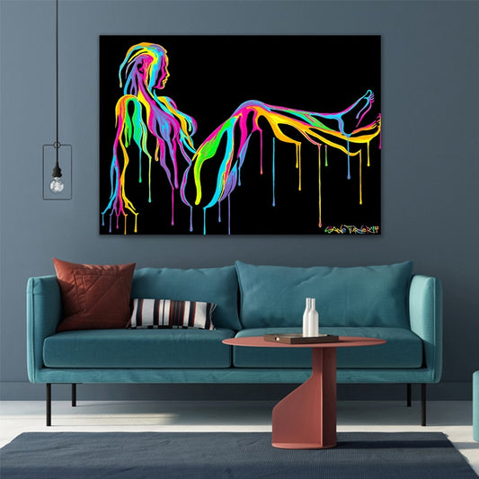 Black Background Radiant Colorful Lady Canvas Painting Print