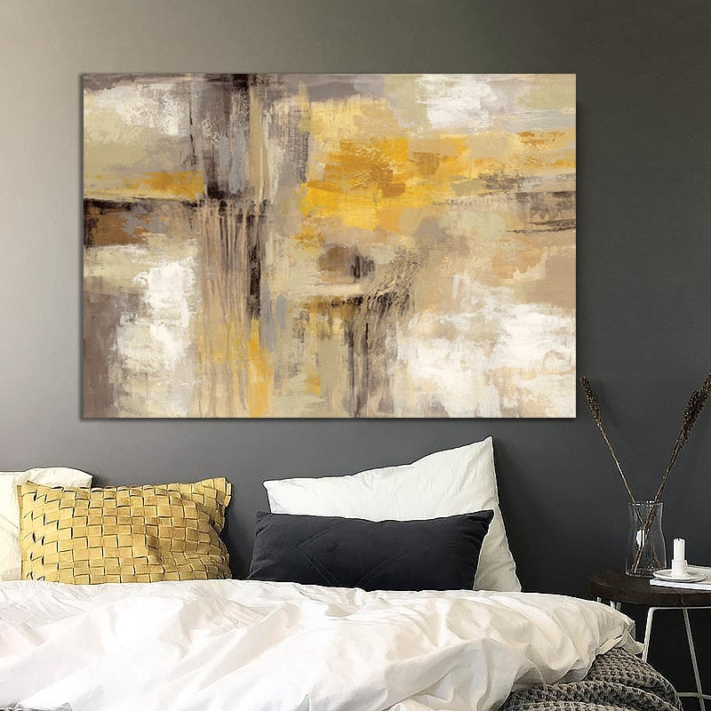 Yellow Grey Abstract Canvas Oil Paintings Prints Wall Art