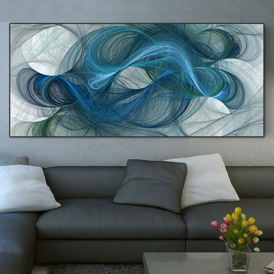 Blue Color Boho Style Abstract Canvas Poster Print