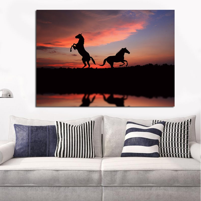 Sunset Horses Silhouette Canvas Art