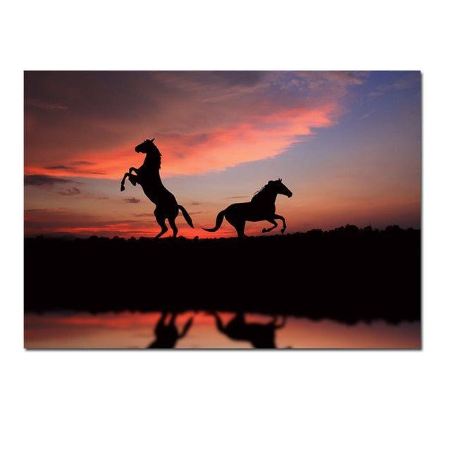 Sunset Horses Silhouette Canvas Art
