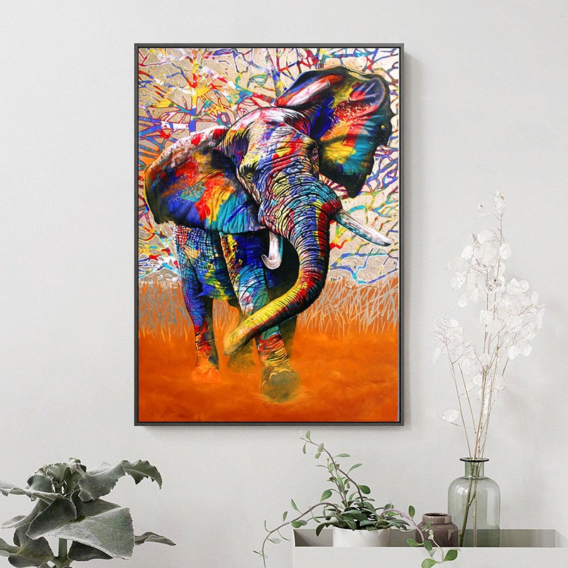 Abstract Canvas Painting African Elephants