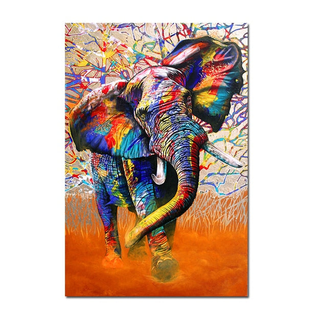 Abstract Canvas Painting African Elephants